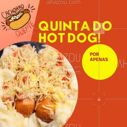 posts, legendas e frases de hot dog  para whatsapp, instagram e facebook: Bateu fome de dog? Peça já o seu nessa quinta-feira! #ahazoutaste #cachorroquente  #food  #hotdog  #hotdoggourmet  #hotdoglovers 