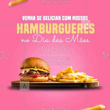 posts, legendas e frases de hamburguer para whatsapp, instagram e facebook: Você e sua mãe gostam de hambúrguer? Então nada melhor do que comemorar o Dia das Mães comendo nossos deliciosos hambúrgueres, venham até nós ou liguem e façam o pedido (inserir número). 

#burgerlovers  #hamburgueria  #hamburgueriaartesanal #ahazoutaste #burger  #artesanal #diadasmães #convite