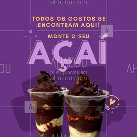 posts, legendas e frases de gelados & açaiteria para whatsapp, instagram e facebook: O seu açaí do seu jeito, do tamanho da sua fome e com os acompanhamentos que você gosta estão aqui. Monte já o seu! 😋
#ahazoutaste #açaí  #açaíteria  #gelados  #cupuaçú  #icecream  #sorvete  #sorveteria 