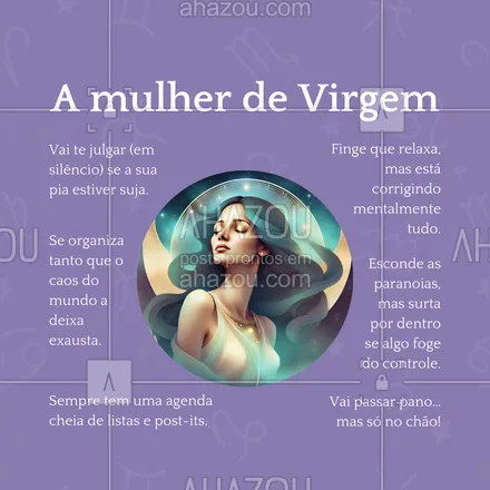 posts, legendas e frases de posts para todos para whatsapp, instagram e facebook: ✨ Um mundo desorganizado precisa de uma virginiana! Com elas, tudo tem lugar – e o caos fica só na imaginação. 🧹 #MulherDeVirgem #ahazou #engraçado #signos #mulherdecadasigno #virgem 