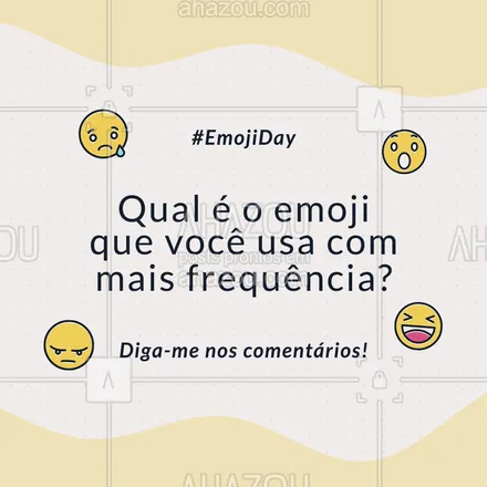 posts, legendas e frases de posts para todos para whatsapp, instagram e facebook: Hoje é dia dos multicoloridos que fazem parte do nosso dia a dia! Qual é o emoji que você usa com mais frequência? 
#ahazou #emojiday #DiadoEmoji #enquete  #quote  #emoji