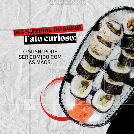 posts, legendas e frases de cozinha japonesa para whatsapp, instagram e facebook: Comumente vemos muitas pessoas utilizando os hashis (pauzinhos), mas você sabia que a tradição era ser consumido com as mãos? Conta pra gente se sabia dessa curiosidade. #sushi #curiosidades #diamundiadosushi #ahazoutaste #japones #cozinhajaponesa