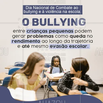 posts, legendas e frases de saúde mental para whatsapp, instagram e facebook: Um dos maiores problemas da atualidade está na evasão escolar e no baixo rendimento de alunos. E muitas das vezes essas situações são causadas pelo bullying que o aluno recebe tanto de alunos como de professores. Então é importante manter o diálogo com as crianças e impedir o bullying de continuar. #AhazouSaude #bullying #efeitos #saudemental #ViolênciaNaEscola #bullyingNaEscola