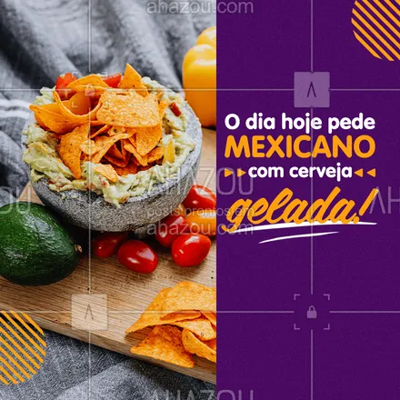 posts, legendas e frases de cozinha mexicana para whatsapp, instagram e facebook: Cervejinha gelada ao lado daquela guacamole fresca com totopos crocrantes! Venha nos fazer uma visita! #ahazoutaste #comidamexicana  #cozinhamexicana  #vivamexico  #texmex  #nachos 