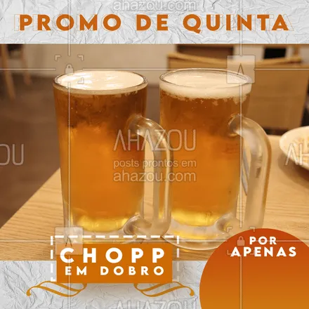 posts, legendas e frases de bares para whatsapp, instagram e facebook: Quinta é quase sexta né? Decreto liberado, e chopp em dobro, aproveita a promo!  #ahazou #beer #bar