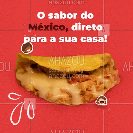 posts, legendas e frases de cozinha mexicana para whatsapp, instagram e facebook: Que tal sentir o sabor do México sem sair de casa? Temos tacos deliciosos esperando por você. Entre em contato e peça o seu! #comidamexicana #ahazoutaste #vivamexico #texmex #nachos#tacos