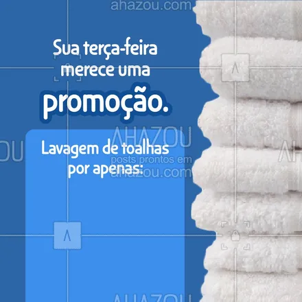 posts, legendas e frases de lavanderia para whatsapp, instagram e facebook: Com a nossa lavagem não tenha dúvidas de que suas toalhas estarão em boas mãos.
Realizamos uma lavagem profunda, que limpa sem estragar o tecido e ainda confere maciez e perfume.
Aproveite esta promoção válida apenas para hoje.
#AhazouServiços #promocao #desconto #oferta  #pacotes  #roupalavada  #roupalimpa  #lavanderia  #editaveisahz 