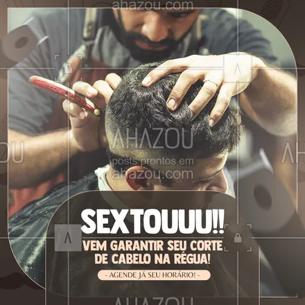 posts, legendas e frases de barbearia para whatsapp, instagram e facebook: Sextou por aí? É dia de garantir a cerveja gelada, futebol seu corte de lei aqui na barbearia. Agende seu horário agora mesmo através do WhatsApp (inserir). O cuidado e a qualidade que você merece estão aqui! #AhazouBeauty #brasilbarbers #barbershop #barberShop #barberLife #barber #barbeirosbrasil #barbeiromoderno #barbeiro #barbearia #barba #cuidadoscomabarba