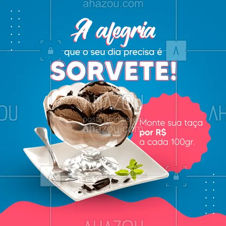 posts, legendas e frases de gelados & açaiteria para whatsapp, instagram e facebook: Deixe seu dia mais alegre com uma deliciosa taça de sorvete! 🍨
#ahazoutaste #icecream  #sorvete  #sorveteria  #gelados 
