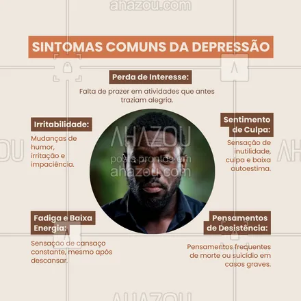 posts, legendas e frases de saúde mental para whatsapp, instagram e facebook: Os sintomas da depressão podem se manifestar de várias formas, desde o cansaço constante até a perda de interesse pela vida. Reconhecer esses sinais e buscar ajuda são passos essenciais. Lembre-se: você não está sozinho. 🌿 #SintomasDaDepressão #AjudaEmocional #CuidadoComAVida #Depressão #SaúdeMental #ConsciênciaEmociona #AhazouSaude #viverbem