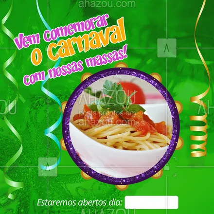 posts, legendas e frases de cozinha italiana para whatsapp, instagram e facebook: Quer curtir o carnaval da melhor maneira possível? Vem pra cá! :)
#foodtaste #ahazoutaste #ilovefood #foodlovers #foodfeed #massas #pasta #italianfood #carnaval