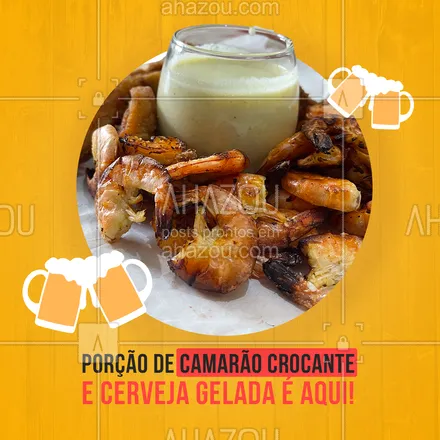 posts, legendas e frases de bares para whatsapp, instagram e facebook: Cerveja trincando e camarão crocante igual o nosso, não tem, pode acreditar! Vem pra cá. #ahazoutaste #bar  #cocktails  #drinks  #lounge  #pub #porção #camarão