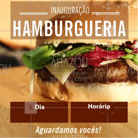 posts, legendas e frases de hamburguer para whatsapp, instagram e facebook: Não perca a inauguração da Hamburgueria XXXXX. Junte os amigos e venha nos conhecer. Esperamos vocês! Endereço: XXXX Telefone: XXXX #hamburguer #hamburgueria #ahazou #loucosporhamburguer #burger