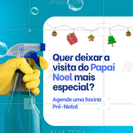 posts, legendas e frases de faxina para whatsapp, instagram e facebook: 🎅 Preparar a ceia já é trabalho suficiente, né? Então deixa a faxina com a gente! Garanta um lar acolhedor e limpinho para receber o Papai Noel e seus convidados. Corre para garantir o seu horário. 