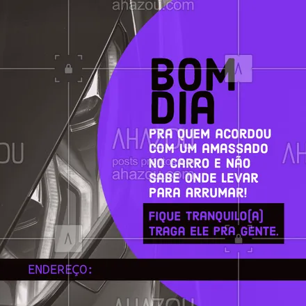 posts, legendas e frases de estética automotiva & lavajato para whatsapp, instagram e facebook: Sabe aquele desespero na hora que você acaba vendo que seu carro está amassado? Então, nós te entendemos e queremos te deixar tranquilo(a)! Por que aqui você terá serviço de qualidade e agilidade. Traga já seu veículo e deixe em mãos de quem sabe fazer o serviço corretamente. ??#Lataria #Carro #AhazouAuto #Conserto #esteticaautomotiva #AhazouAuto #colorahz
