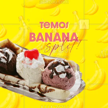 posts, legendas e frases de gelados & açaiteria para whatsapp, instagram e facebook: Venha experimentar nossa deliciosa Banana Split! Você vai amar!  
#ahazoutaste #bananasplit  #sorvete #sorveteria #gelados #icecream #bananasplit