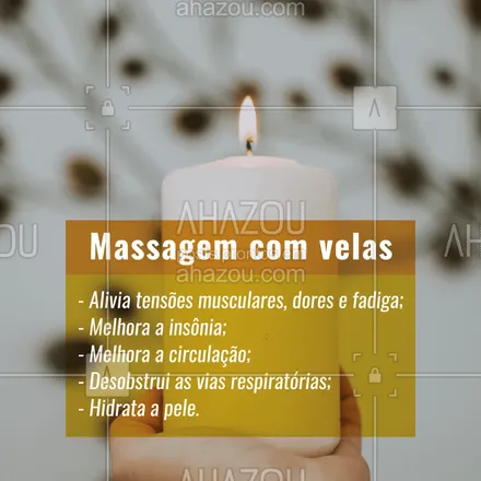 posts, legendas e frases de massoterapia para whatsapp, instagram e facebook: Sinta na pele os benefícios que esta massagem pode trazer para você! Agende seu horário! #massagem #massagemcomvelas #ahazou #massoterapia
