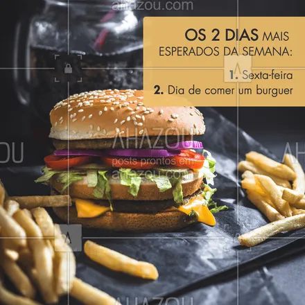 posts, legendas e frases de hamburguer para whatsapp, instagram e facebook: Sextou! É dia de comer seu hambúrguer favorito. ? #hamburgueria #ahazoutaste #hamburguer