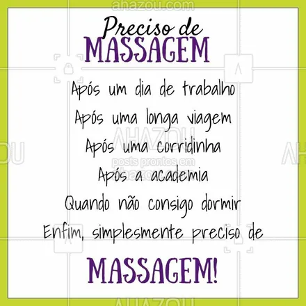 posts, legendas e frases de massoterapia para whatsapp, instagram e facebook: A melhor hora para uma massagem é sempre! ;) #massagem #ahazou #massoterapia
