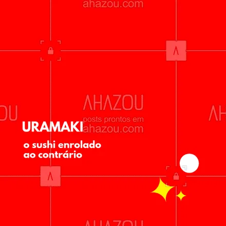 posts, legendas e frases de cozinha japonesa para whatsapp, instagram e facebook: URAMAKI é aquele que o arroz vai por fora da alga nori, e o recheio enrolado por dentro. Ele é conhecido pelas sementes de gergelim torradas junto com o arroz. Vocês gostam? #sushi #uramaki #ahazou #comidajaponesa #gastronomia