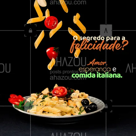 posts, legendas e frases de cozinha italiana para whatsapp, instagram e facebook: URGENTE!⚠ Acabamos de revelar o segredo para a felicidade!✨ E a melhor parte? Temos todos os ingredientes aqui. Entre em contato e faça o seu pedido!📱🍝 #comidaitaliana #italia #comida #food #ahazoutaste #italianfood  #cozinhaitaliana  #italy  #massas  #restauranteitaliano 