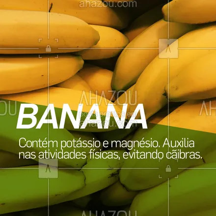 posts, legendas e frases de nutrição para whatsapp, instagram e facebook: Fique de olho nos benefícios dessa fruta! ? #banana #frutas #beneficios #ahazou #saude #bemestar