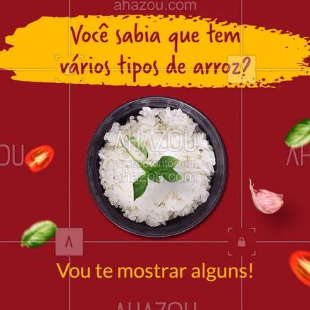 posts, legendas e frases de saudável & vegetariano para whatsapp, instagram e facebook: Existe diversos tipos de arroz, para diversos tipos de pratos. 
Temos os que são conhecidos no dia-a-dia como: integral, agulhinha e parabolizado, por isso te trouxe novas curiosidades. ?

#ahazoutaste #arroz #saudavel #veg #fit #tiposdearroz #carrosselahz #arrozbomba #arrozagulhinha #arrozcateto #arrozcarnaroli #arrozarborio