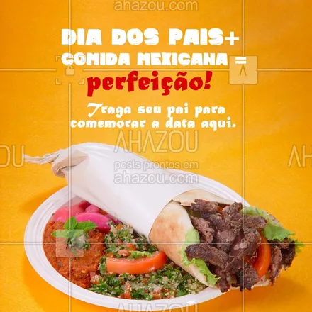posts, legendas e frases de cozinha mexicana para whatsapp, instagram e facebook: Seu pai vai amar nossos deliciosos pratos mexicanos! Traga-o para passar um dia especial aqui. 😍🌮 #ahazoutaste #comidamexicana  #cozinhamexicana  #nachos #diadospais