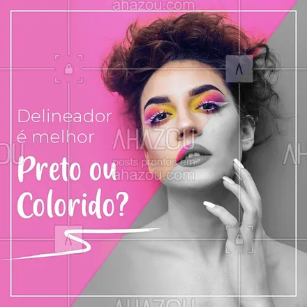 posts, legendas e frases de maquiagem para whatsapp, instagram e facebook: Vocês preferem uma make com um delineador preto ou usar um colorido? #enquete #AhazouBeauty  #makeup #delineador