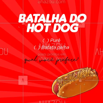posts, legendas e frases de hot dog  para whatsapp, instagram e facebook: A pergunta que não quer calar: entre purê e batata-lha, qualque não pode faltar no seu dogão?
#ahazoutaste #hotdoglovers  #hotdog  #hotdoggourmet  #cachorroquente 