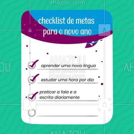 posts, legendas e frases de línguas estrangeiras para whatsapp, instagram e facebook: Traçar uma meta, alcançar a meta e dobrar a meta! ?? #metas #checklist #ahazouedu #cursinho #educação #AhazouEdu 