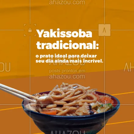 posts, legendas e frases de cozinha japonesa para whatsapp, instagram e facebook: ✨ Ele mesmo: o amado yakissoba. Deu vontade só de olhar, né? Venha saborear um yakissoba feito na hora. 😉 #ahazoutaste #comidajaponesa  #japa  #japanesefood  #sushidelivery  #sushilovers  #sushitime #yakissoba #tradicional #sabor #qualidade
