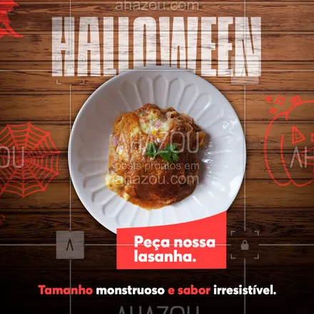 posts, legendas e frases de cozinha italiana para whatsapp, instagram e facebook: Nossa lasanha encanta qualquer paladar e é a companhia perfeita para o seu halloween.
Peça já!
#ahazoutaste #diadasbruxas #halloween  #massas  #cozinhaitaliana  #comidaitaliana 