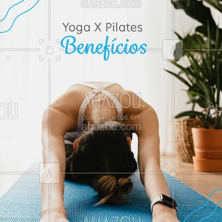 posts, legendas e frases de yoga, pilates para whatsapp, instagram e facebook: Tem muita gente que acha o Yoga e Pilates a mesma coisa, assim como tem gente acha que um não tem nada a ver com o outro. Por isso, vamos deixar aqui os benefícios de ambas as práticas, para que você saiba um pouquinho mais sobre a diferença entre elas:
Benefícios da Yoga: energiza, fortalece, acalma o sistema nervoso, aumenta a flexibilidade, aumenta a sensação de felicidade.
Benefícios do Pilates: melhora a postura, respiração mais eficiente, silhueta enxuta e músculos tonificados, melhora o equilíbrio e a coordenação, melhora as articulações, melhora a força e a flexibilidade.
Gostou do nosso conteúdo? Curta e compartilhe com os amigos!  #AhazouSaude  #yogalife #yoga #yogainspiration #pilateslovers #pilates #pilatesbody