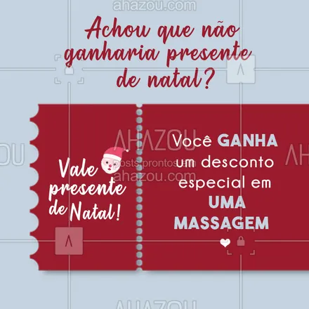 posts, legendas e frases de massoterapia para whatsapp, instagram e facebook: Acharam que ficariam sem presente de natal? Nada disso clientes lindas! Apresente esse vale  que você ganha um desconto especial ?#massagem #vemficarlinda #ahazou #presente #vale #natal 