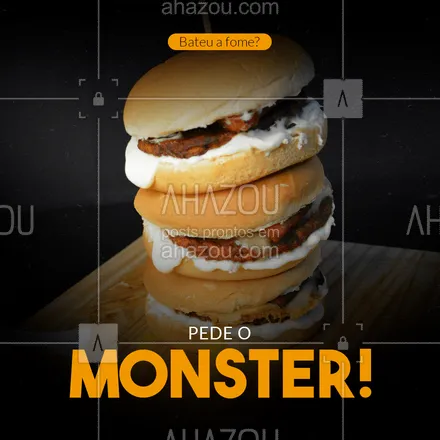 posts, legendas e frases de hamburguer para whatsapp, instagram e facebook: O Monster Burger foi criado especialmente para matar a sua fome! #burger #hamburguer #ahazoutaste #hamburgueriaartesanal #hamburgueria #burger #burgerlovers 