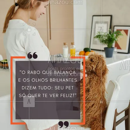 posts, legendas e frases de petshop para whatsapp, instagram e facebook: Nada melhor do que um rabo abanando para nos lembrar o que é felicidade! 🐶🎉 Tem pet que alegra o seu dia? #FelicidadeSimples #AmorPuro #PetInfluencer #CoraçãoQuente #VidaComPet #AhazouPet #petshop #frasesdepet #frasesfofas 