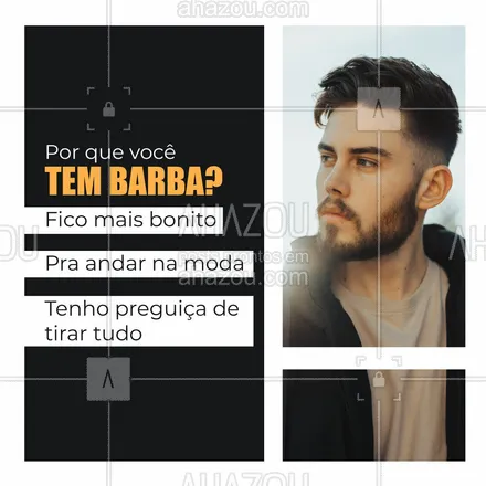 posts, legendas e frases de barbearia para whatsapp, instagram e facebook: Todo mundo tem os seus motivos para ser barbudo, conta pra gente nos comentários quais são os seus! 👇🏻👀
#AhazouBeauty #enquete  #barba  #barbearia  #barbeiro  #barbeiromoderno  #barbeirosbrasil  #barber  #barberLife 
