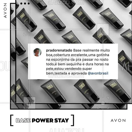 posts, legendas e frases de avon para whatsapp, instagram e facebook: A base Power Stay está arrasando em todos os lugares e mostrando que não transfere nem mesmo pra máscara facial.  #ahazouavon #ahazourevenda