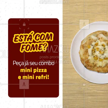 posts, legendas e frases de pizzaria para whatsapp, instagram e facebook: Mate sua fome, peça já o nosso combo refri e mini pizza, perfeito para matar sua fome!🍕 #ahazoutaste #pizza  #pizzalife  #pizzalovers  #pizzaria 