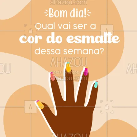 posts, legendas e frases de manicure & pedicure para whatsapp, instagram e facebook: Conta pra gente: qual vai ser a cor ou as cores dessa semana? 🤔👇
#AhazouBeauty #beleza  #unhas  #manicure  #nailsaloon  #nailart 