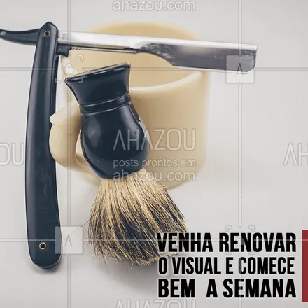 posts, legendas e frases de barbearia para whatsapp, instagram e facebook: Renove o visual ? Agende seu horário! #barbearia #barber #ahazou #cabelomasculino 