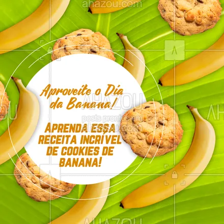 posts, legendas e frases de nutrição para whatsapp, instagram e facebook: A banana é uma fruta deliciosa e nutritiva. Além de ser possível encontrá-la em qualquer lugar é possível fazer várias receitas incríveis com essa fruta. Separamos a receita de cookie de banana para você aproveitar o Dia da Banana em grande estilo! 

Ingredientes:
- Banana 
- Gotas de chocolate 
- Aveia

Modo de preparo:
Misture todos os ingredientes e modele em bolinhas de mesmo tamanho. Coloque-as em uma forma untada ou coberta por papel manteiga. Asse a 180° até ver que ficaram douradas ou por ± 15 minutos. 
Comenta aqui no post o que você achou dessa receita de cookies de banana! Ela é perfeita para dar às crianças a partir de 2 anos de idade e é uma opção saudável de doce. 

#AhazouSaude #viverbem  #saude  #nutricao  #bemestar  #alimentacaosaudavel 