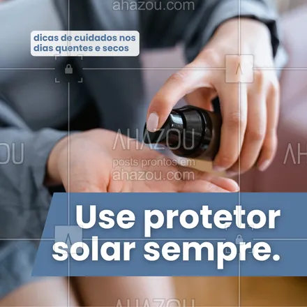 posts, legendas e frases de assuntos variados de Saúde e Bem-Estar para whatsapp, instagram e facebook: Na onda de calor que estamos enfrentando, a exposição ao sol pode ser ainda mais prejudicial. O protetor solar é seu melhor aliado para proteger a pele dos raios UV intensos e evitar queimaduras. Não esqueça de reaplicar a cada 2 horas, especialmente se estiver ao ar livre! 🧴🕶
#AhazouSaude #cuidadosnocalor #ondadecalor #dicas #saúde #bemestar #cuidese 