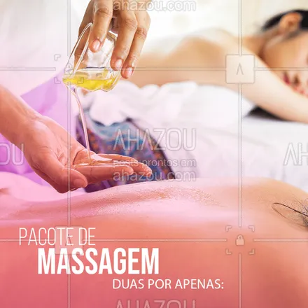 posts, legendas e frases de massoterapia para whatsapp, instagram e facebook: Duas massagens pelo preço de uma! Promoção imperdível! Agende seu horário.
#massagem #ahazou #pacote