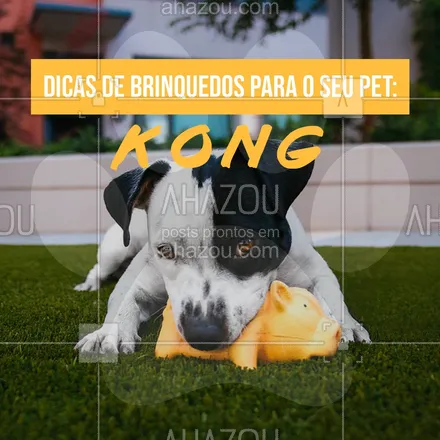 posts, legendas e frases de assuntos variados de Pets para whatsapp, instagram e facebook:  O kong é um brinquedo excelente para cães e gatos. Ele estimula a inteligência e ajuda na ansiedade do seu pet. 
O brinquedo favorece uma boa mastigação, pois o pet ficará em busca de novos petiscos que estarão dentro do brinquedo. ??

 #AhazouPet #kong #brinquedo #dicas #toys #brincadeira #cachorro #gato