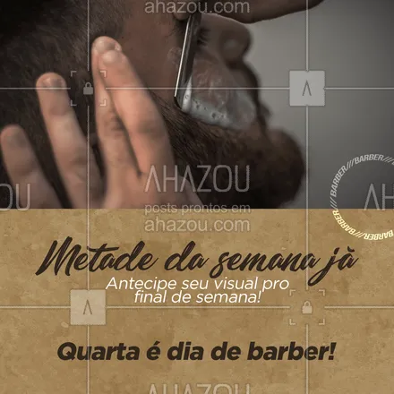 posts, legendas e frases de barbearia para whatsapp, instagram e facebook: Pra esperar o final de semana com todo estilo, venha antecipar seu visual! Agende seu horário 💈
#barber #quartafeira #AhazouBeauty  #barba  #barbearia  #barberShop  #barbeiro  #barbeirosbrasil  #barberLife 