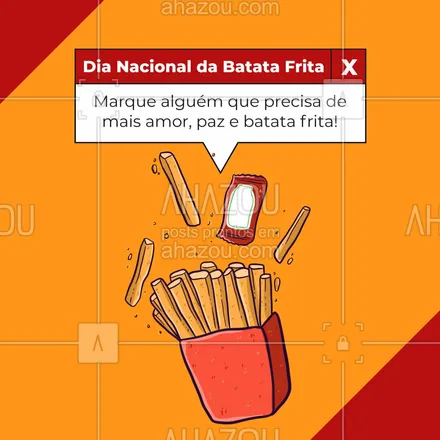 posts, legendas e frases de comidas variadas para whatsapp, instagram e facebook: Menos ranço e mais batata! Marque seu amigo(a) que precisa de muita tranquilidade e batata na vida essa semana😂  #ahazoutaste #eat  #foodlovers  #ilovefood  #instafood #batatafrita