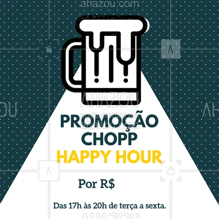 posts, legendas e frases de bares para whatsapp, instagram e facebook: Está rolando promoção de CHOPP no nosso Happy Hour. Vem para cá de terça a sexta das  17h às 20h. ?? #chopp #happyhour #ahazoubar #promoçao #bar 