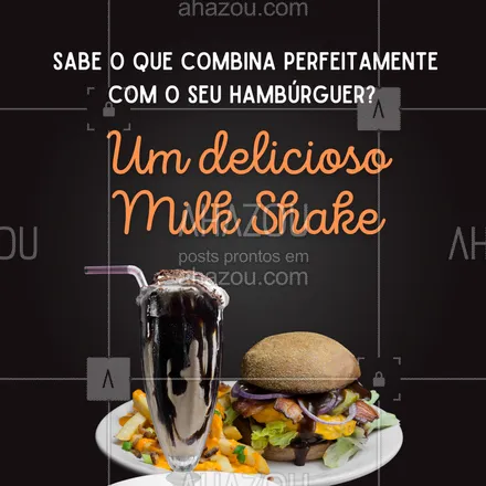 posts, legendas e frases de hamburguer para whatsapp, instagram e facebook: Se existe uma combinação perfeita, com certeza é hambúrguer + milk shake. E aqui temos deliciosas opções de milk shake para você saborear. Peça já o seu. #hamburgueria #burger #artesanal #ahazoutaste #cardápio #opçoes #milkshake #sabores #cremoso #sabor 




